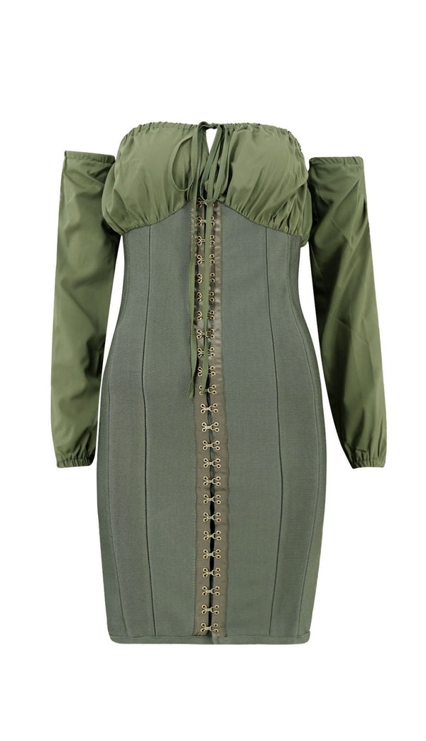 GREEN STRAPLESS CORSET DRESS