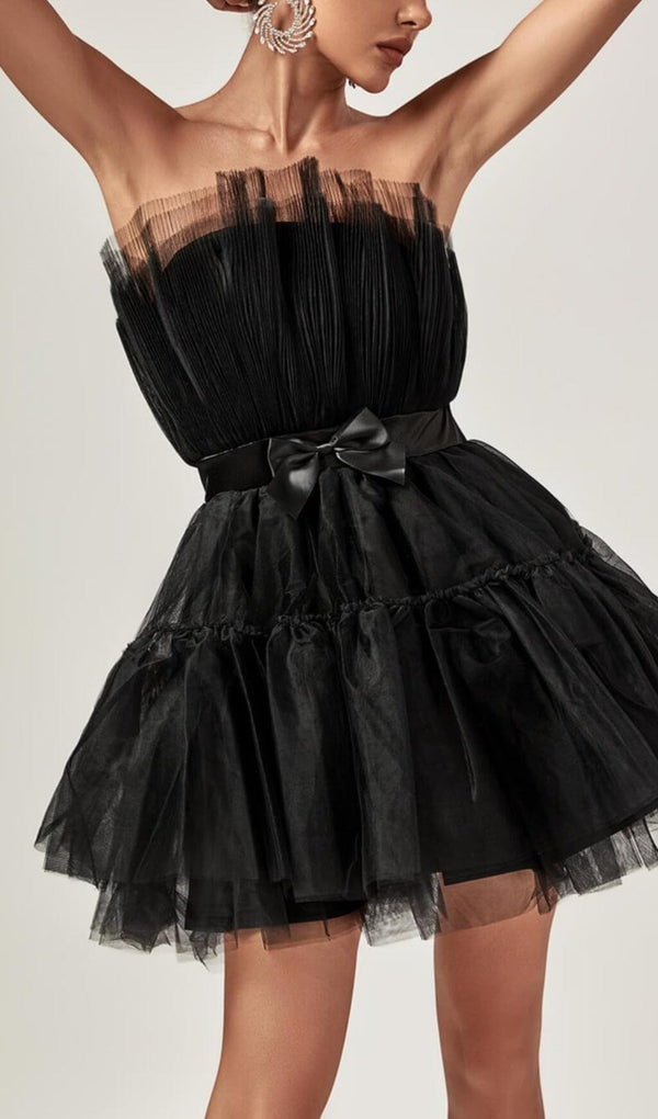STRAPLESS MESH MINI DRESS IN BLACK Dresses sis label 