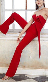 BANDEAU JUMPSUIT IN RED