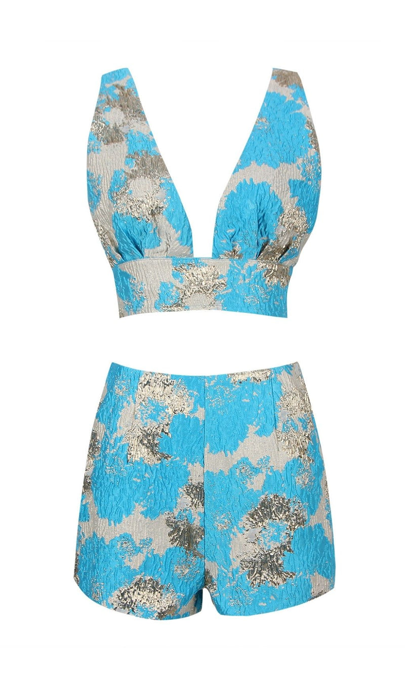 JACQUARD TWO PIECE SET IN YELLOW Clothing styleofcb XS BLUE 