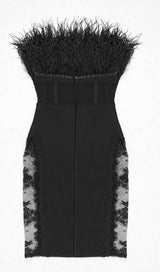 LACE FEATHER DRESS IN BLACK