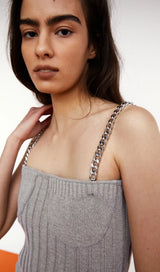 Long sleeve camisole with metal chain.