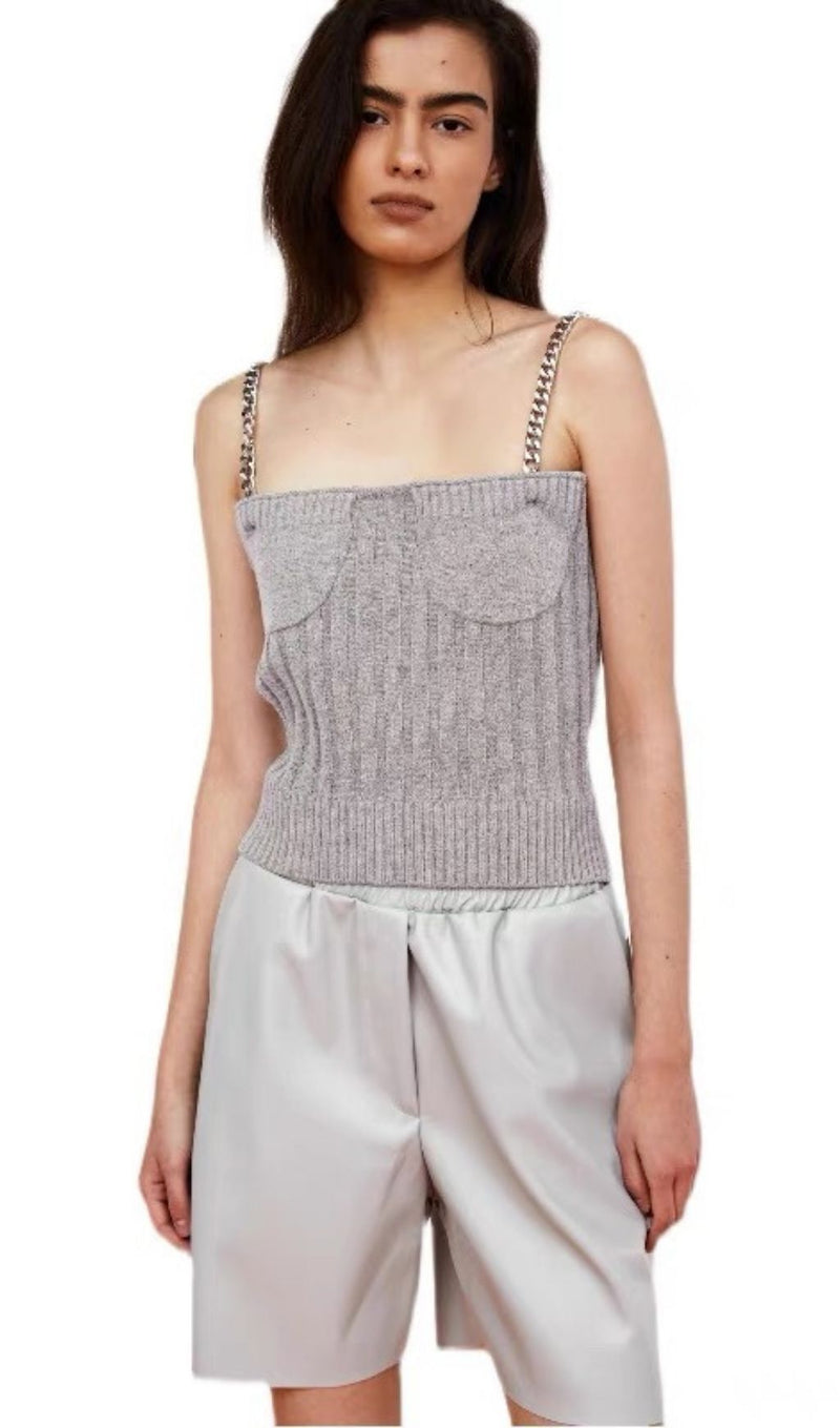 Long sleeve camisole with metal chain.