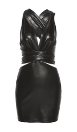 Low-cut hollow faux leather dress styleofcb BLACK S 