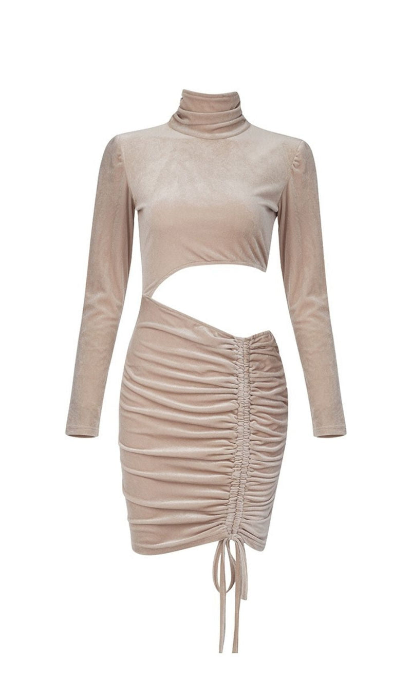 NUDE VELVET CUT OUT RUCHED MINI DRESS Dresses styleofcb 