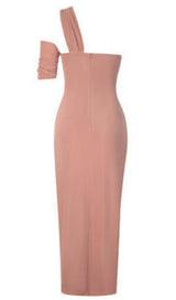 ONE SHOULDER CUT OUT MIDI DRESS IN PINK