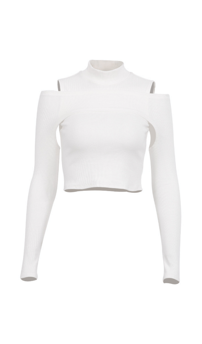 Off-the-shoulder solid color T-shirt styleofcb WHITE S 