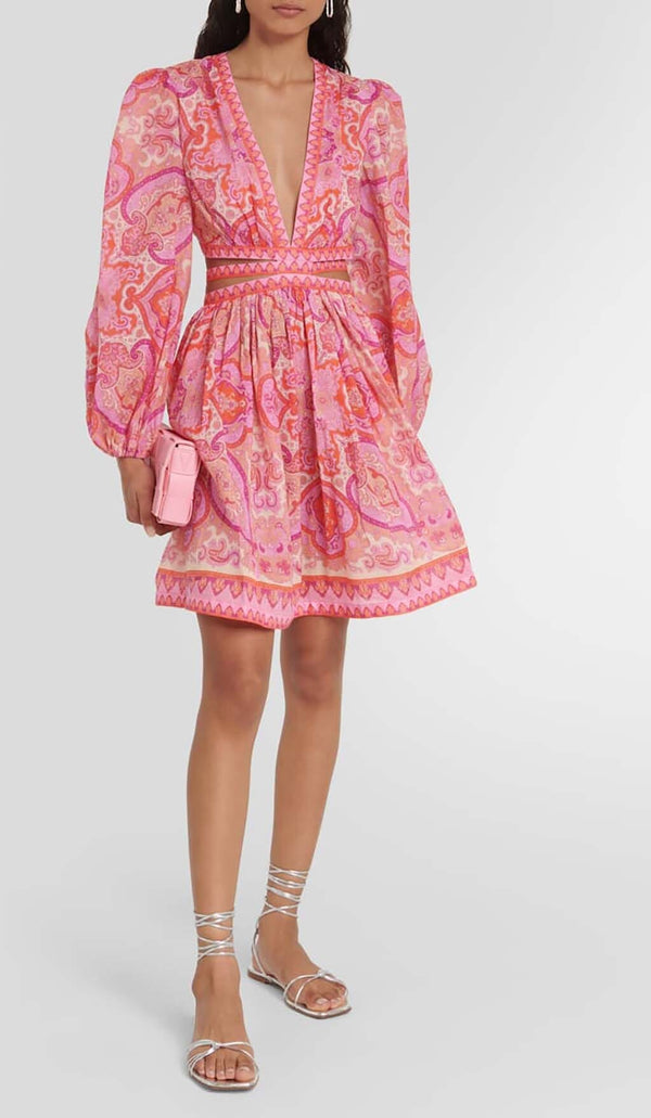 PAISLEY-PRINT CUT-OUT MINI DRESS IN PINK DRESS STYLE OF CB 