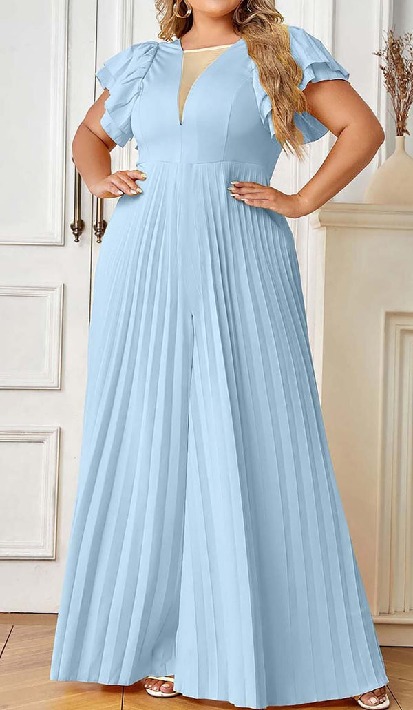 PLUNGE PLATED MAXI DRESS IN BLUE DRESS STYLE OF CB 