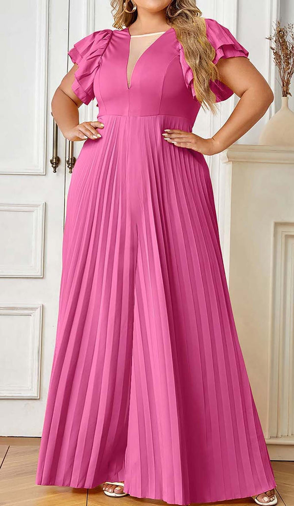 PLUNGE PLATED MAXI DRESS IN RED DRESS STYLE OF CB 
