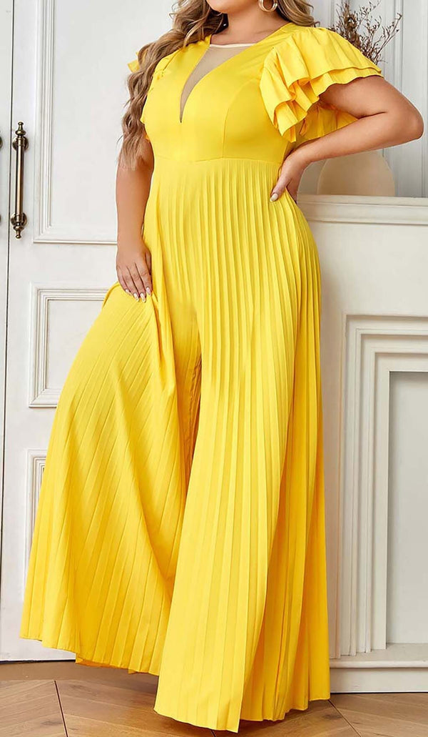PLUNGE PLATED MAXI DRESS IN YELLOW