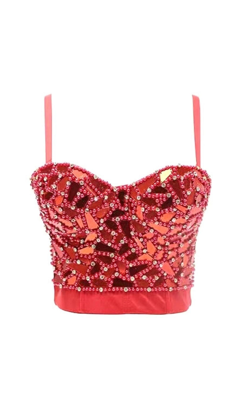 RED BEADED SEQUIN CORSET Shirts & Tops styleofcb 34B RED 