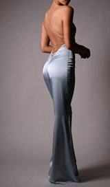 SATIN CRYSTAL CHAIN JUMPSUIT IN BLUE