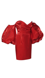 SATIN PUFF SLEEVE MINI DRESS IN RED Dresses styleofcb 