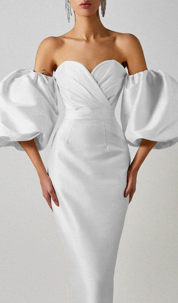 SATIN STRAPLESS MIDI DRESS IN WHITE Dresses styleofcb 
