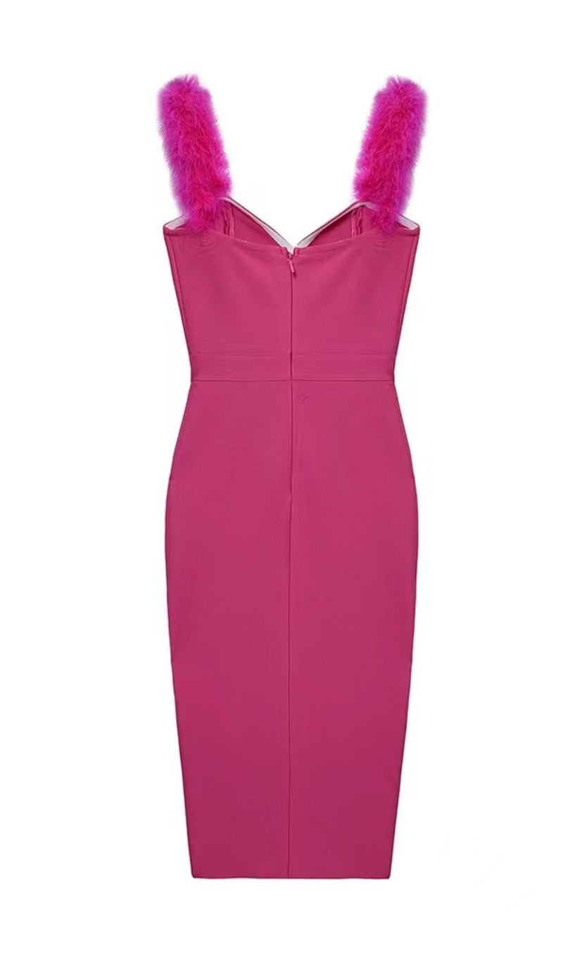SPLIT FEATHER MAXI DRESS IN PINK