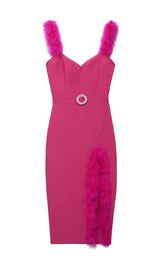 SPLIT FEATHER MAXI DRESS IN PINK