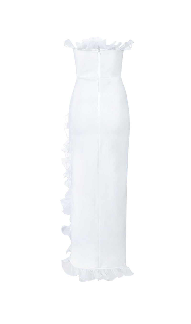 STRAPLESS CELEBRITY SPLIT DRESS IN WHITE