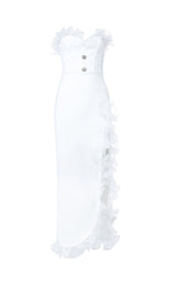 STRAPLESS CELEBRITY SPLIT DRESS IN WHITE