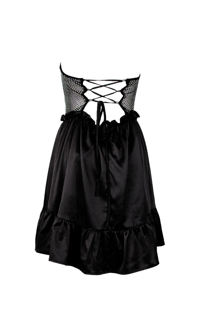 STRAPLESS LACE UP MINI DRESS IN BLACK Dresses styleofcb 