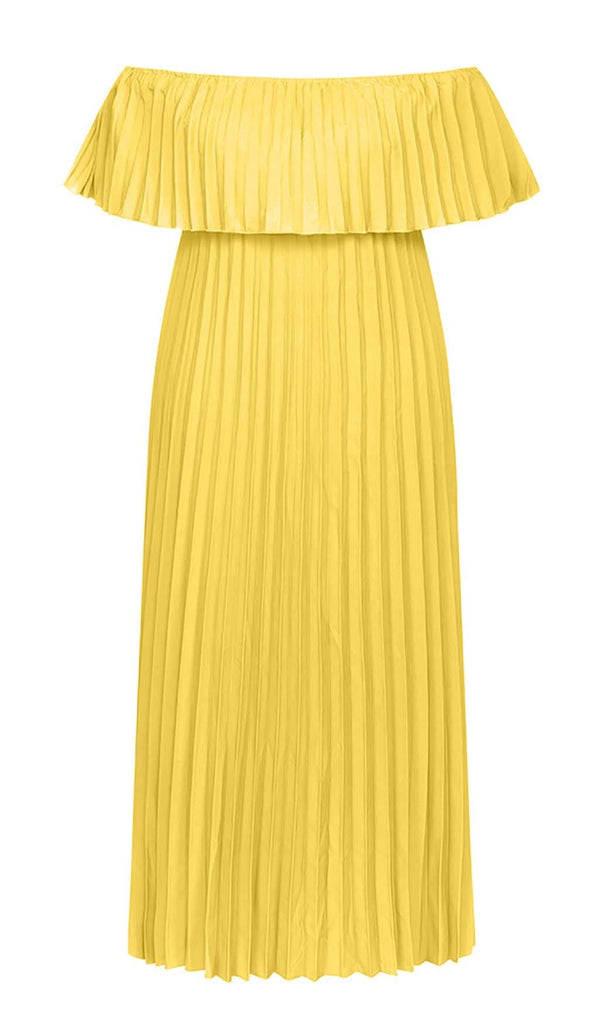 STRAPLESS PLEATED MAXI DRESS IN YELLOW