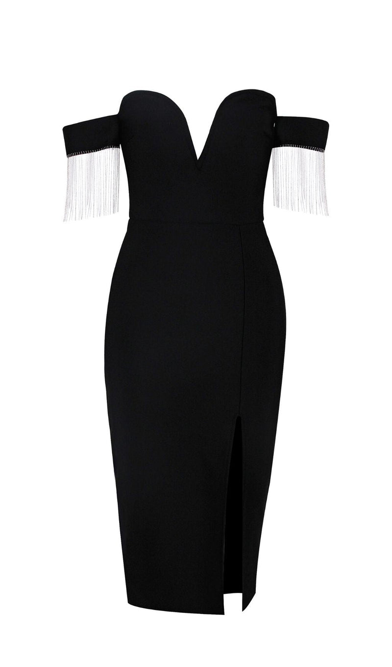 STRAPLESS SLIT BANDAGE DRESS IN BLACK Dresses styleofcb 