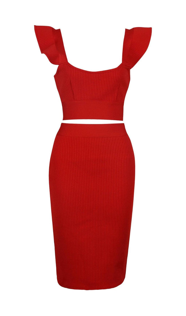TWO PIECE SET KNIT MINI DRESS IN RED Dresses styleofcb XS RED 