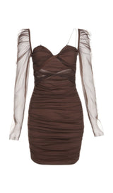 MESH TWISTED DRESS IN BROWN