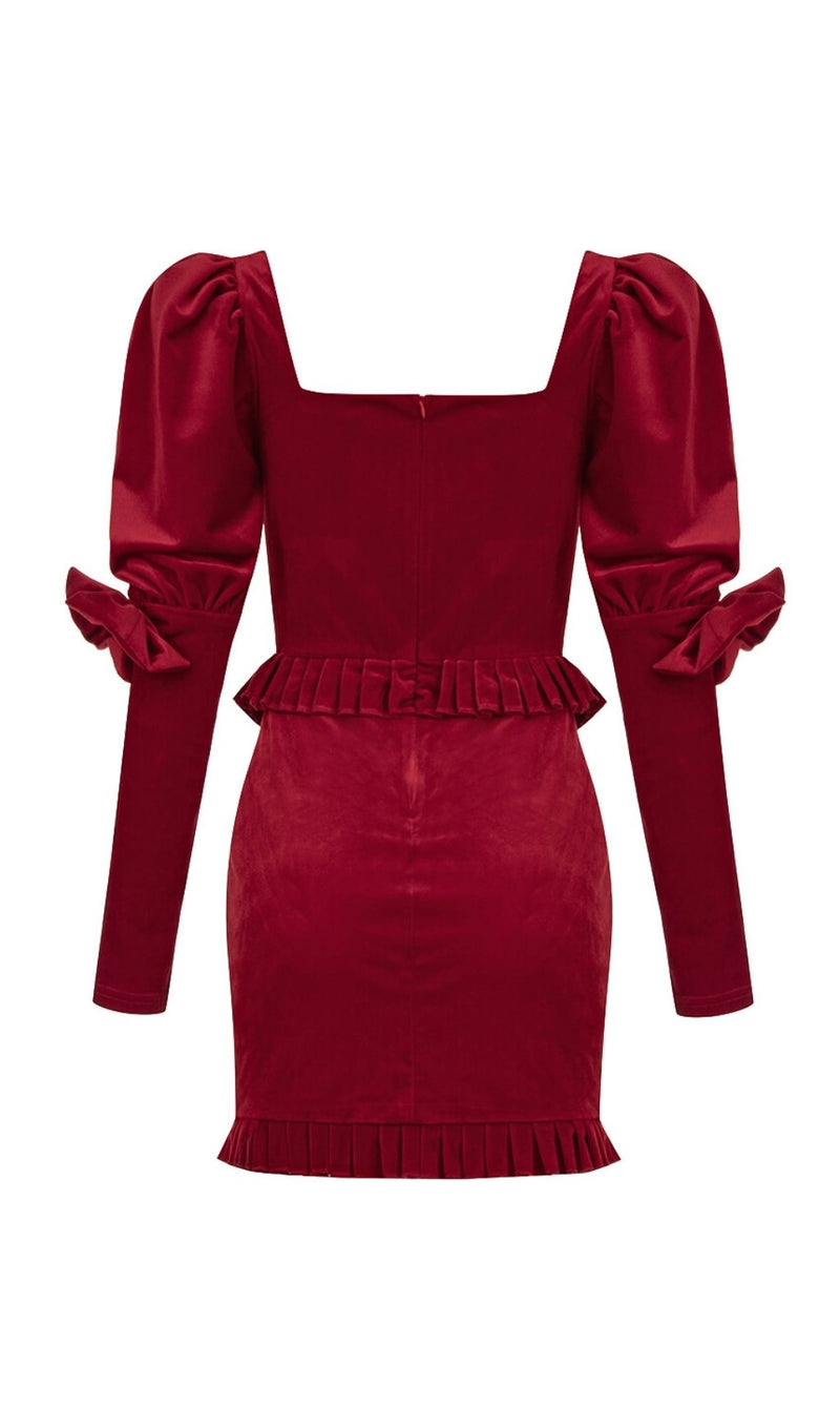 VELVET PUFF SLEEVE MINI DRESS IN WINE RED Dresses styleofcb 
