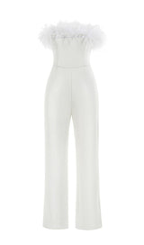 WHITE FEATHER JUMPSUIT styleofcb 
