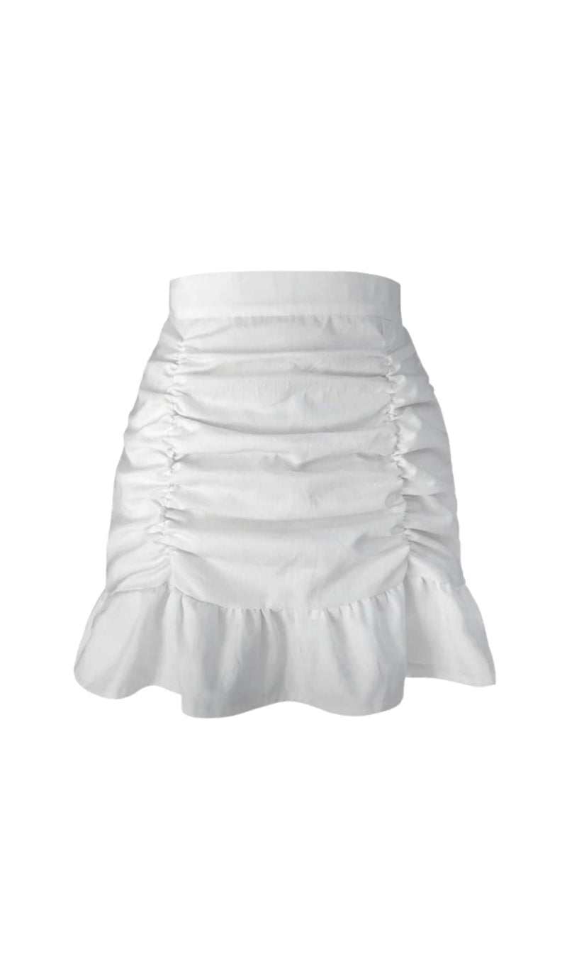 WHITE RUFFLE PLEATED MINI SKIRT Skirts styleofcb S WHITE 