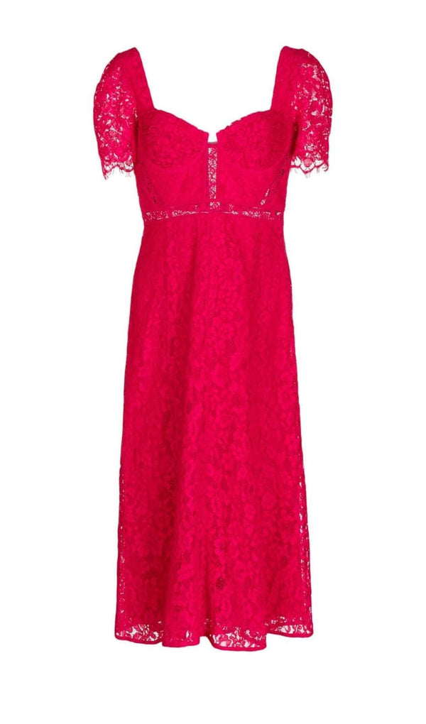 CREPE-TEXTURE LACED MIDI DRESS IN RED DRESS STYLE OF CB 