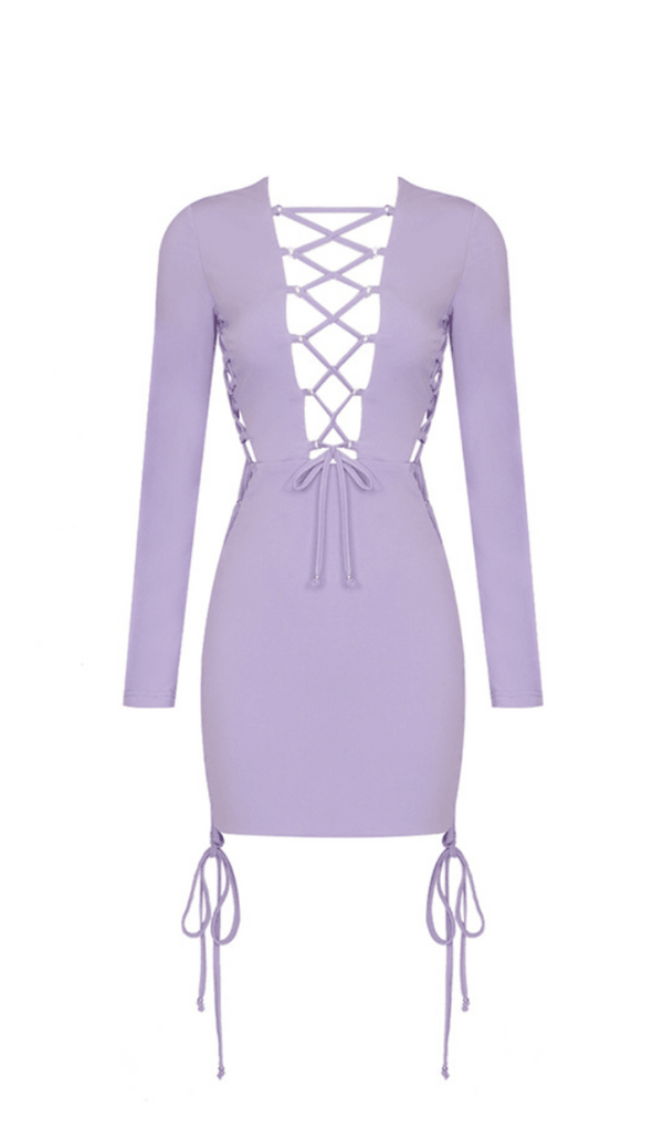 POLYESTER SOLID COLOUR SIMPLE LACE UP HOLLIOWED OUT ONE STEP DRESS IN LIGHT PURPLE