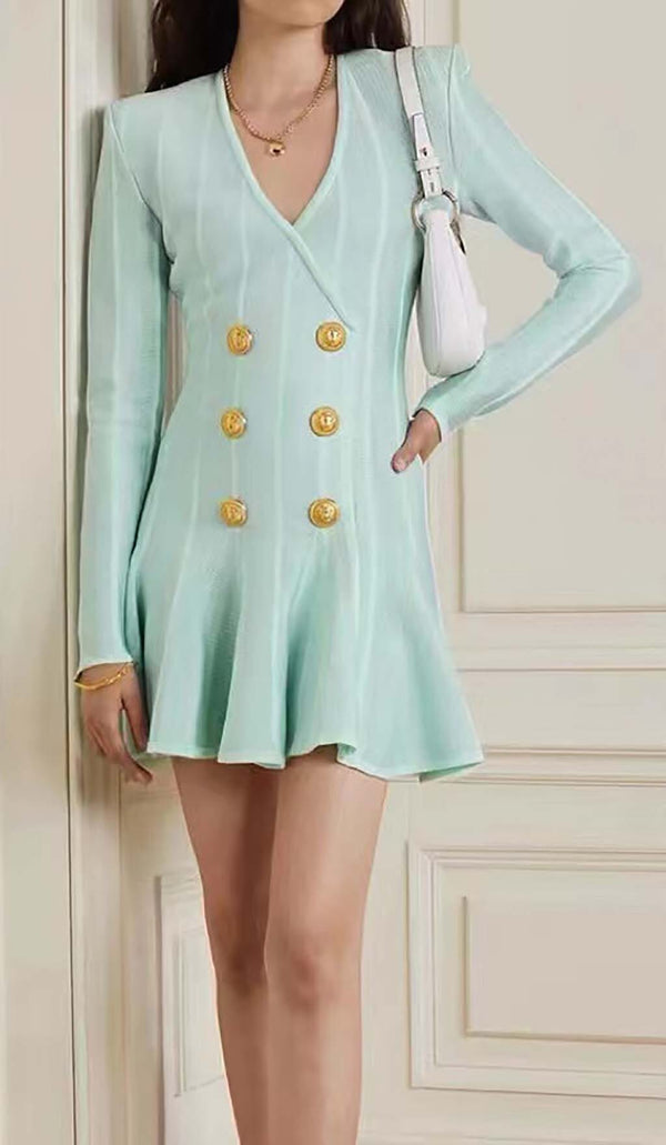 BUTTON-EMBELLISHED MESH MINI DRESS IN MINT DRESS STYLE OF CB S GREEN 