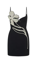 CRYSTAL FLOWER BANDAGE MINI DRESS Dresses styleofcb XS BLACK 