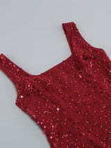 RED FEATHER SEQUIN DRESS