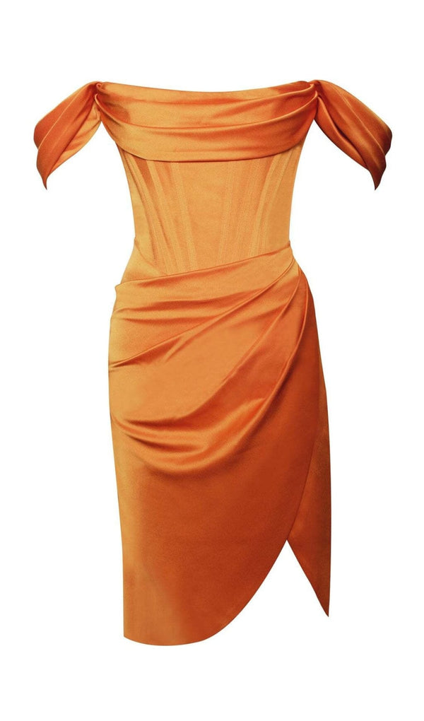 WILEY ORANGE SATIN OFF SHOULDER CORSET DRESS Dresses styleofcb 