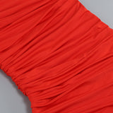 PLEATED SLEEVELESS ONE-SHOULDER DRESS IN RED